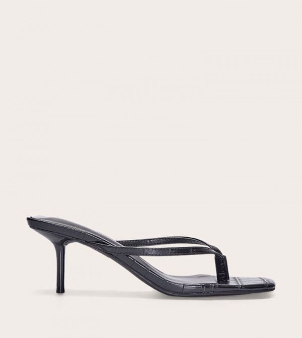 Pu Square Toe Mid Stiletto Heel Sandals