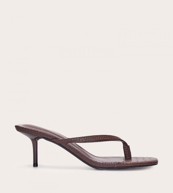 Croc Pu Square Toe Stiletto Heel Sandals