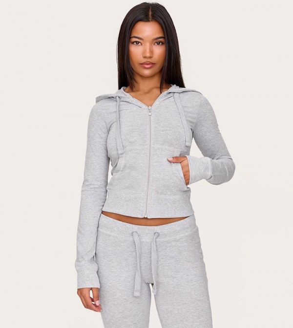 Marl Zip-Up Fitted Crop Track Jacket