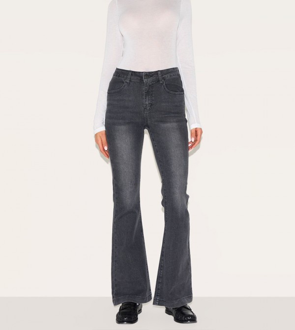 Washed Seam Detail Stretch Flared Jeans