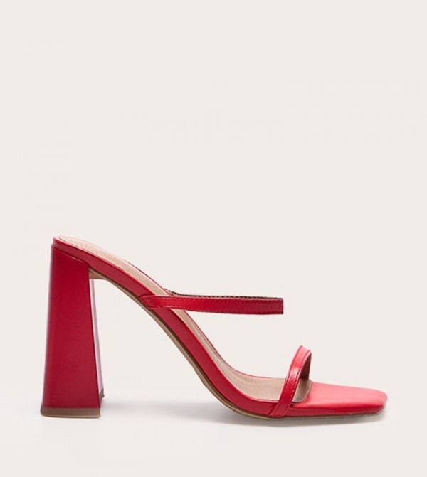 Square Toe Double Strap High Block Heeled Sandals