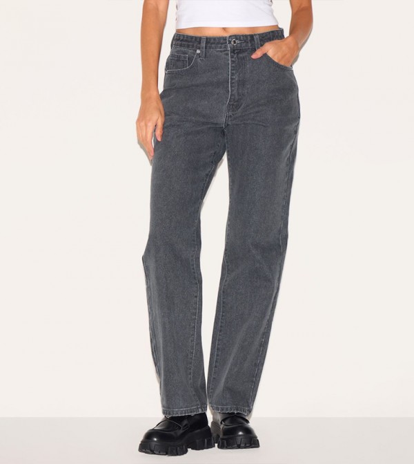 Washed High Waist Straight Fit Jeans