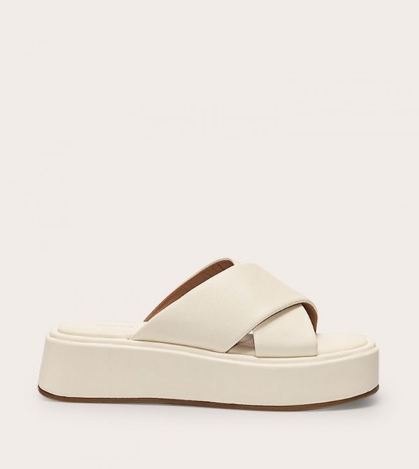 PU Round Toe Cross Strap Platform Sandals