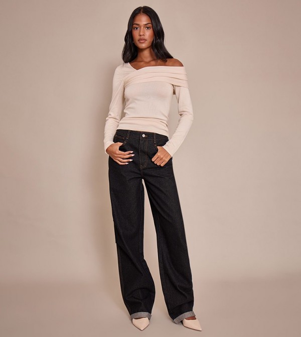 Tall Washed Turn Up Hem Straight Fit Jeans