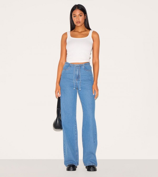 Tall Wash Low Rise Tie Waistband Wide Leg Jeans