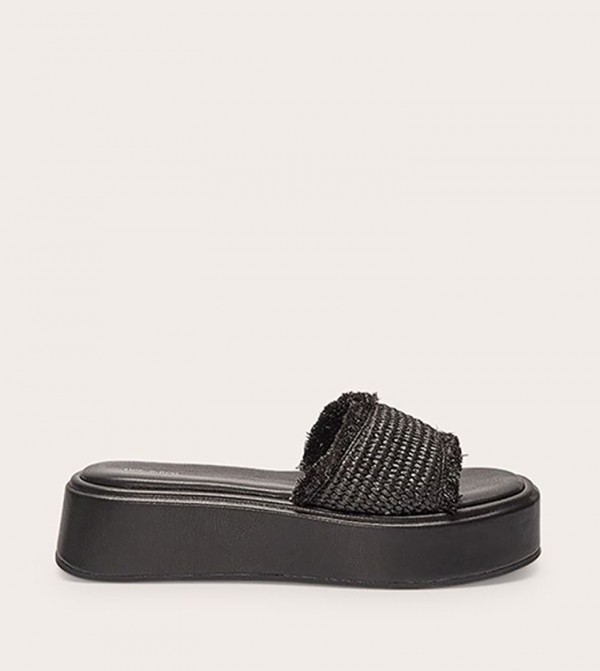 Raffia Fake Stack Round Toe Platform Sandals