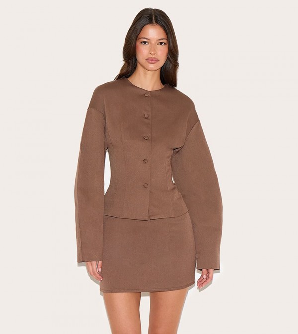 Tailored Woven Boxy Balloon Sleeves Jacket