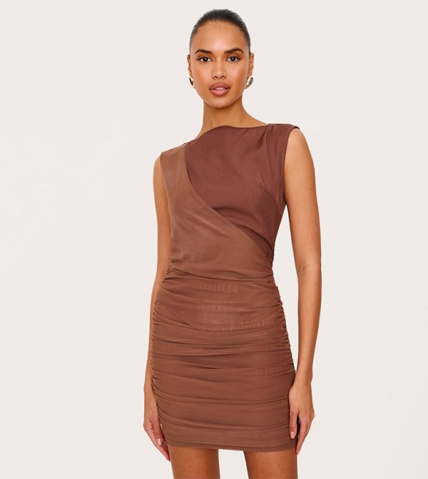Woven Wrap Ruched Mini Dress