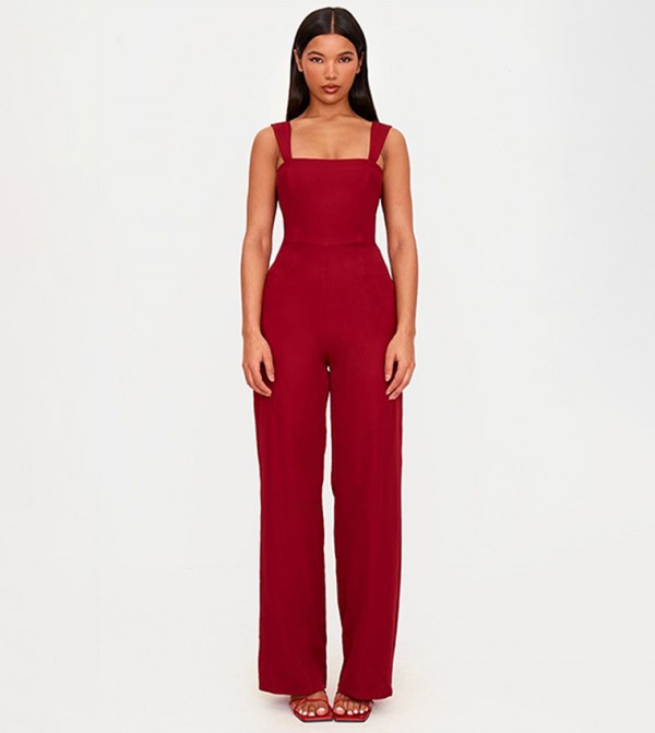 Solid Woven Cut Out Bow Detail Jumpsuit