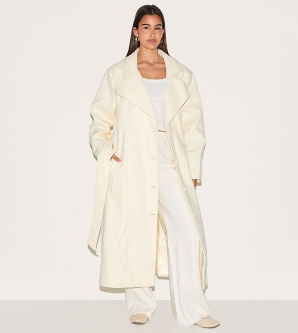 Solid Oversized Wool Look Trench Coat