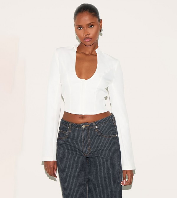 Solid Scoop Neck Cropped Shirt