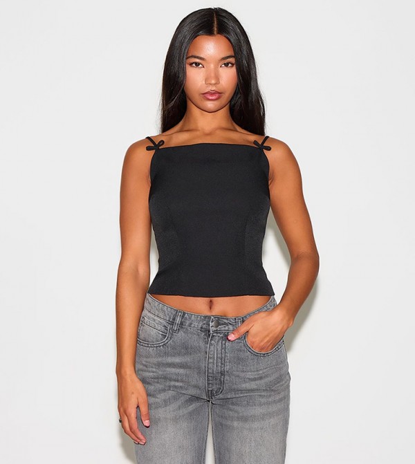 Solid Bow Cami Crop Top