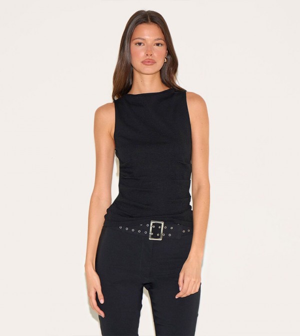 Fine Knit High Neck Sleeveless Top