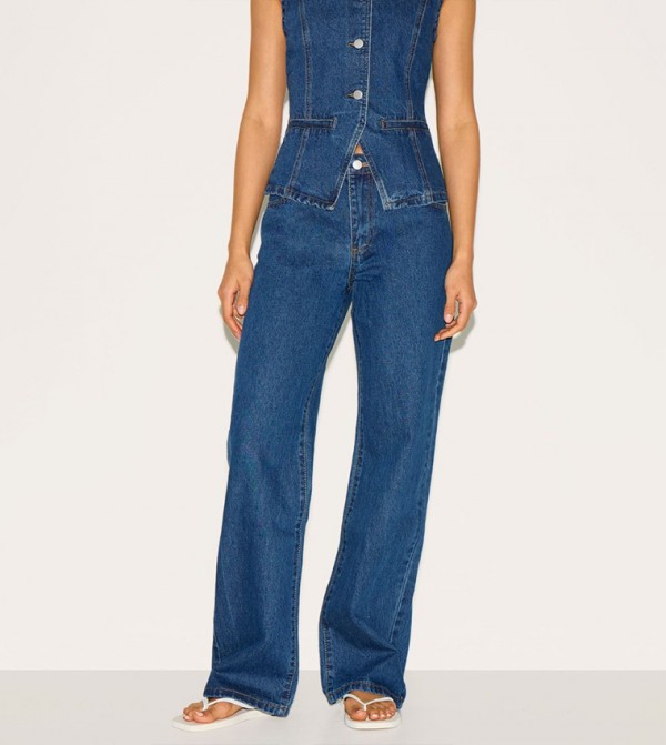 Washed Mid Rise Straight Fit Jeans