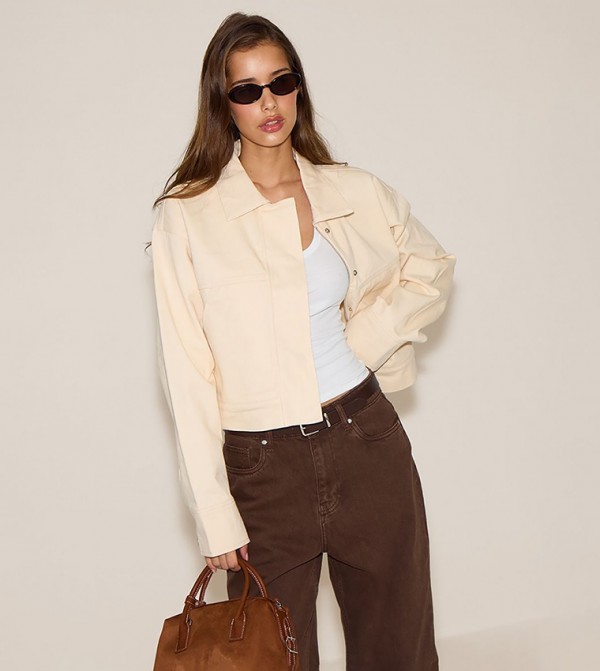 Covered Placket Cropped Twill Jacket