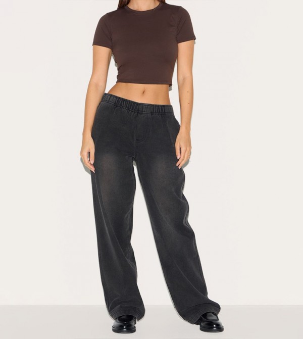 Washed Mid Rise Wide Leg Jeans