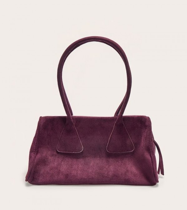 Textured Faux Suede Bowler Bag