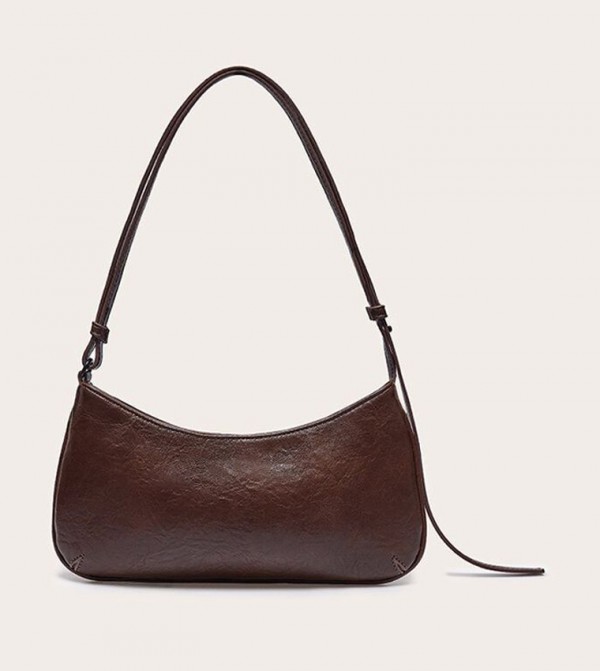 Textured PU Baguette Shoulder Bag
