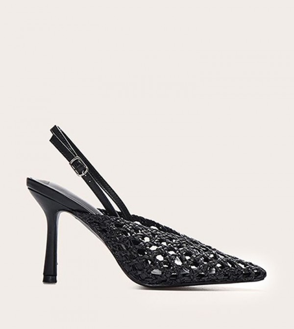 Point Toe Woven High Heeled Slingback Pumps