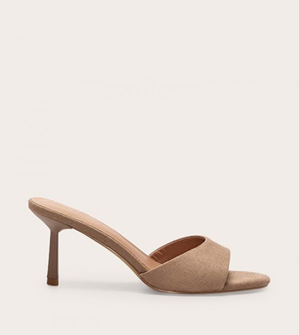 Wide Fit Faux Suede Mid Stiletto Heel Sandals