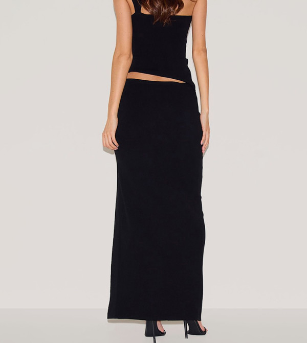 Fine Knit Trim Detail Side Split Maxi Skirt