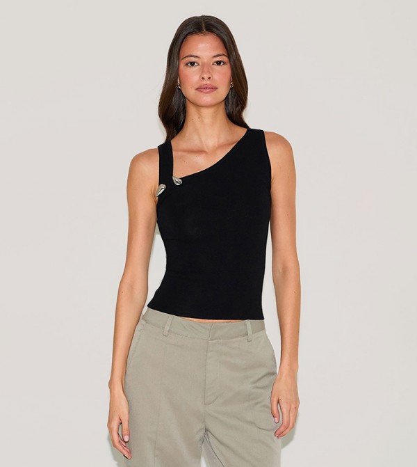 Fine Knit Asymmetric Neckline Crop Top
