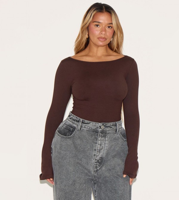 Curve Sculpt Boat Neck Flare Sleeves Bodysuit