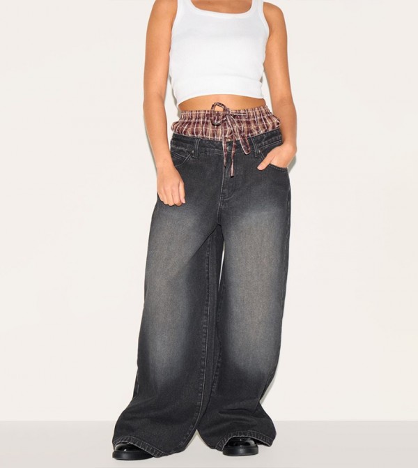 Petite Double Layered Boxer Boyfriend Fit Jeans