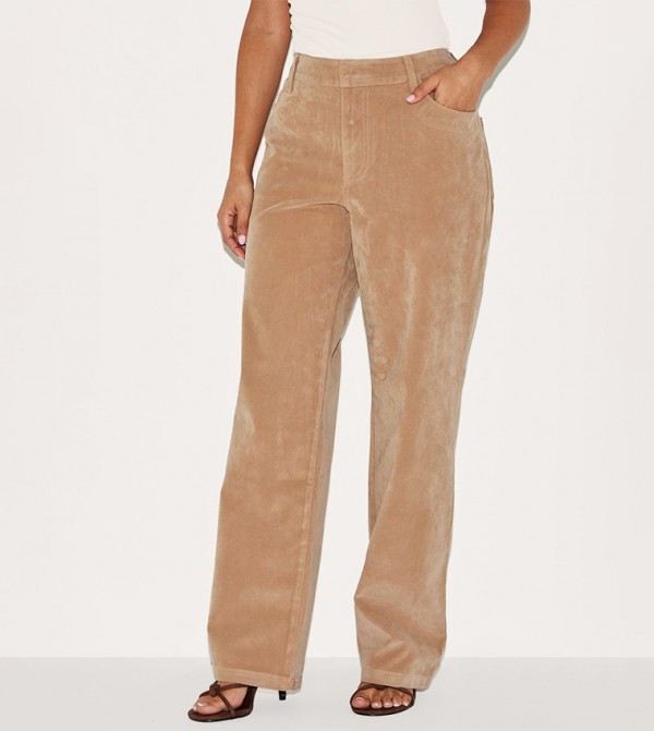Petite Faux Suede Mid Rise Straight Fit Trousers