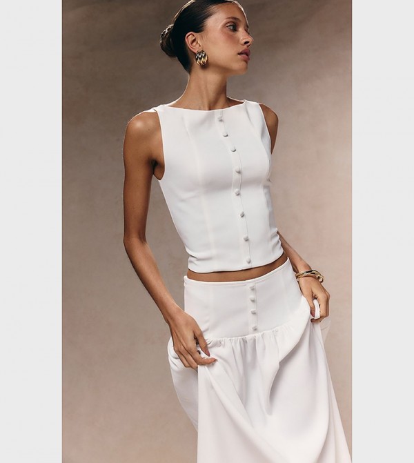 Woven Button Detail Waistcoat