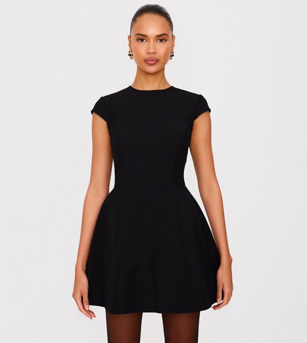 Cap Sleeves Curved Shift Mini Dress