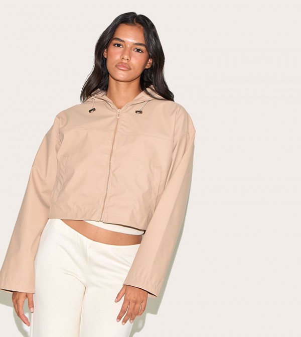 PU Faux Leather Cropped Hooded Jacket