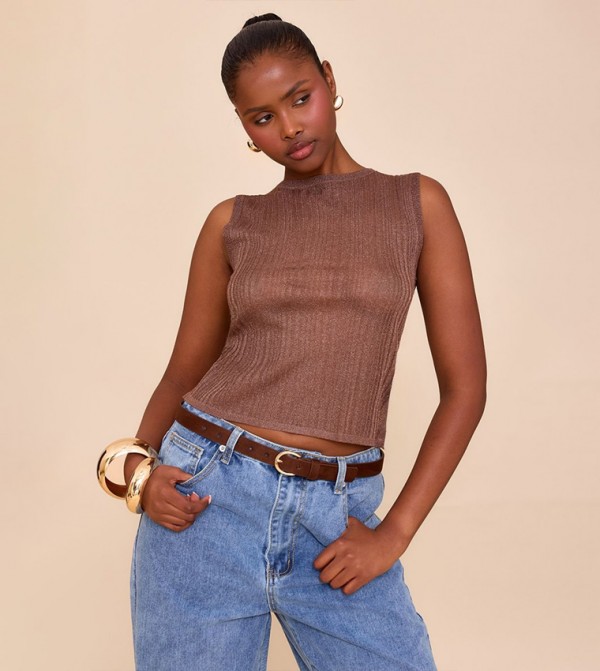 Sheer Knit Sleeveless Crop Top