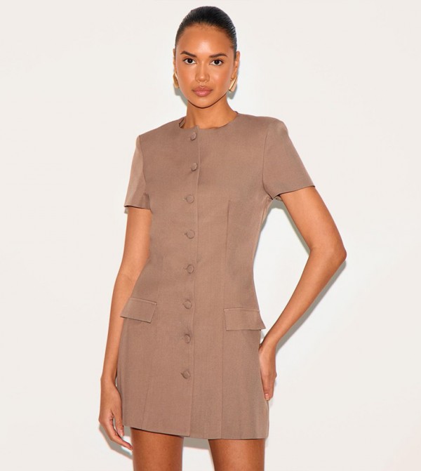 Solid Short Sleeves Mini Dress