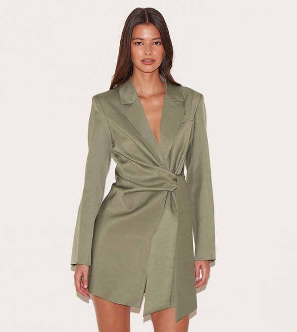 Solid Blazer Side Tie Mini Dress