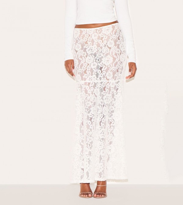 Floral Lace Sheer Maxi Skirt