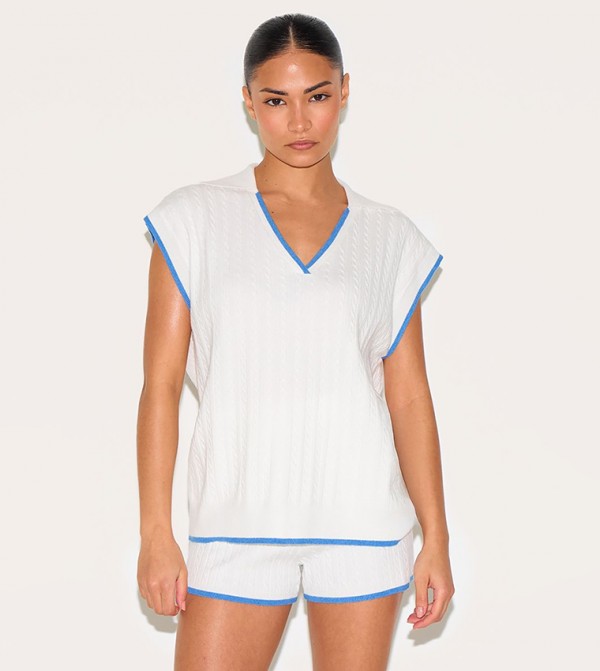 Petite Collared V-Neck Active Top