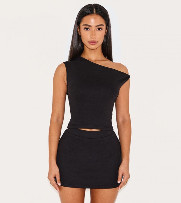 Petite Ribbed Twist Detail Crop Top