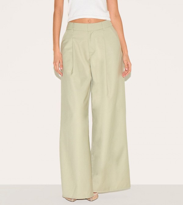 Double Pleated Wide Leg Trousers