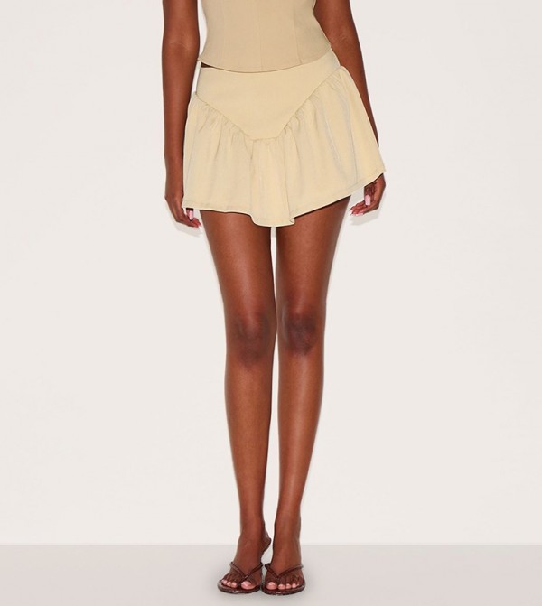 Dipped Waist Structured A Line Mini Skirt