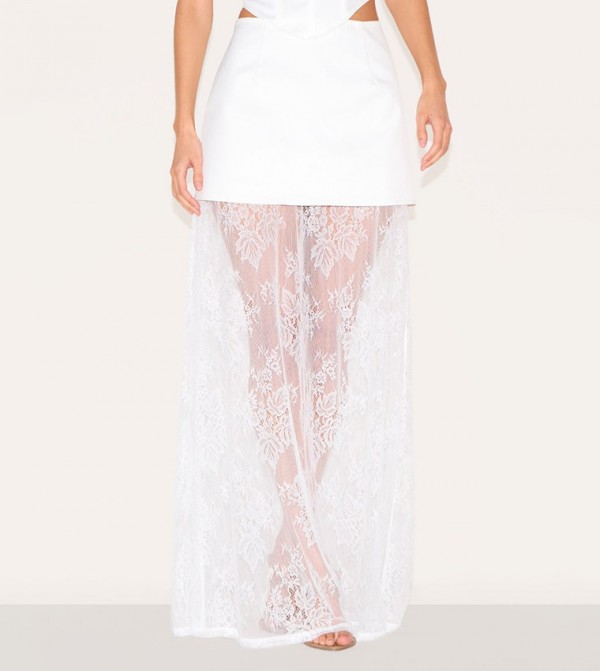 Overlay Detail Lace Maxi Skirt