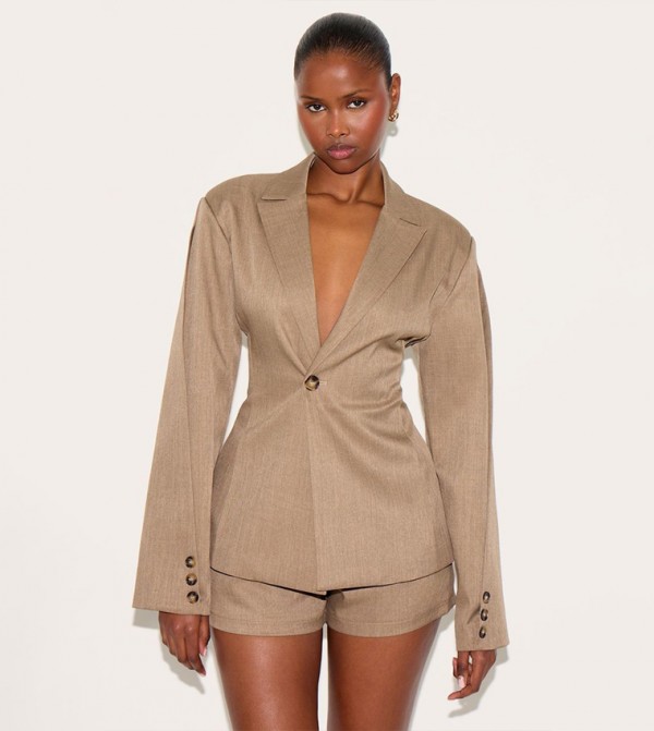 Cinch Waist Long Sleeves Blazer