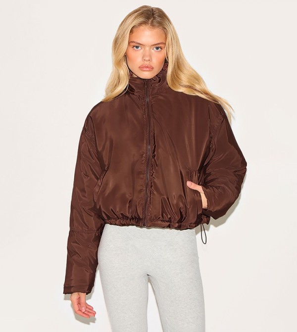 Solid Cropped Puffer Jacket
