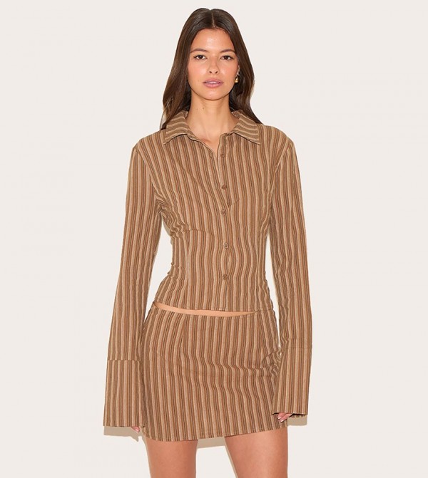 Striped Long Sleeves Crop Shirt