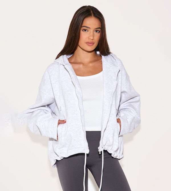 Oversized Zip Through Toggle Waist Casual Jacket