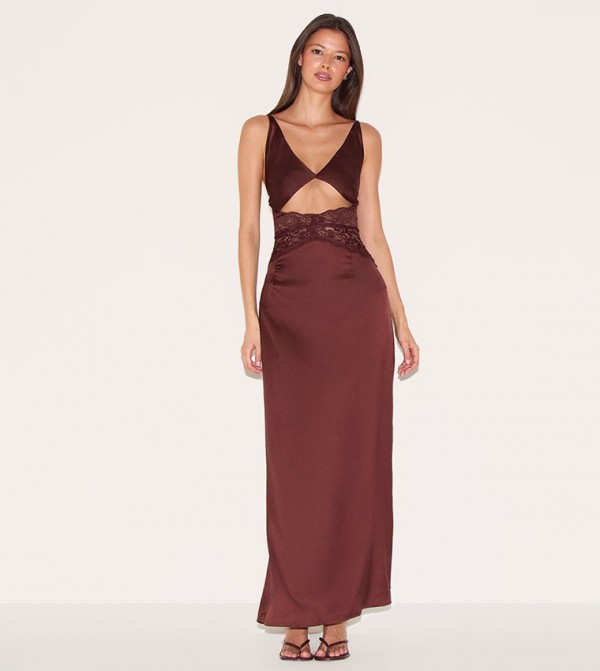 Satin Lace Insert Maxi Dress
