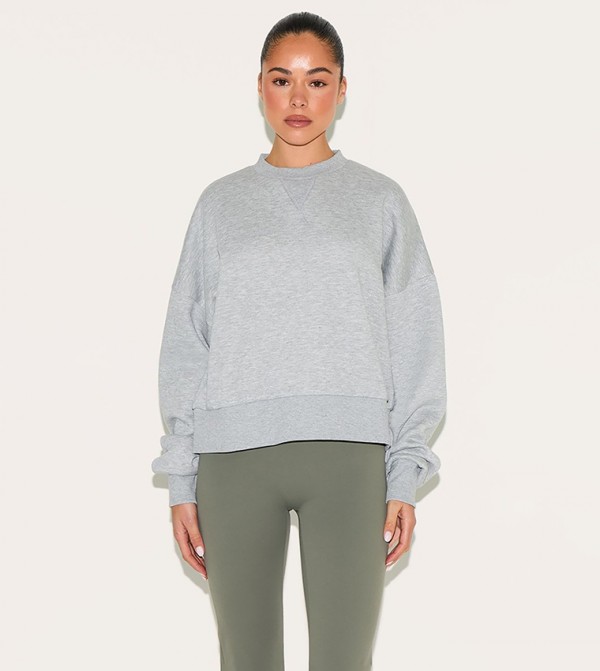 Solid Boxy Crew Neck Sweatshirt