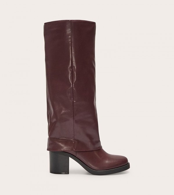Round Toe Fold Over Low Block Heeled Boots