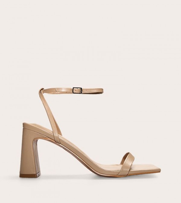 Square Toe Ankle Loop Heeled Sandals