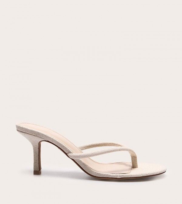 Linen Round Toe Heeled Sandals